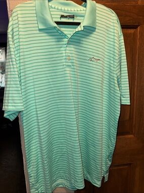 Greg Norman Collection Mint Green Striped Polo
